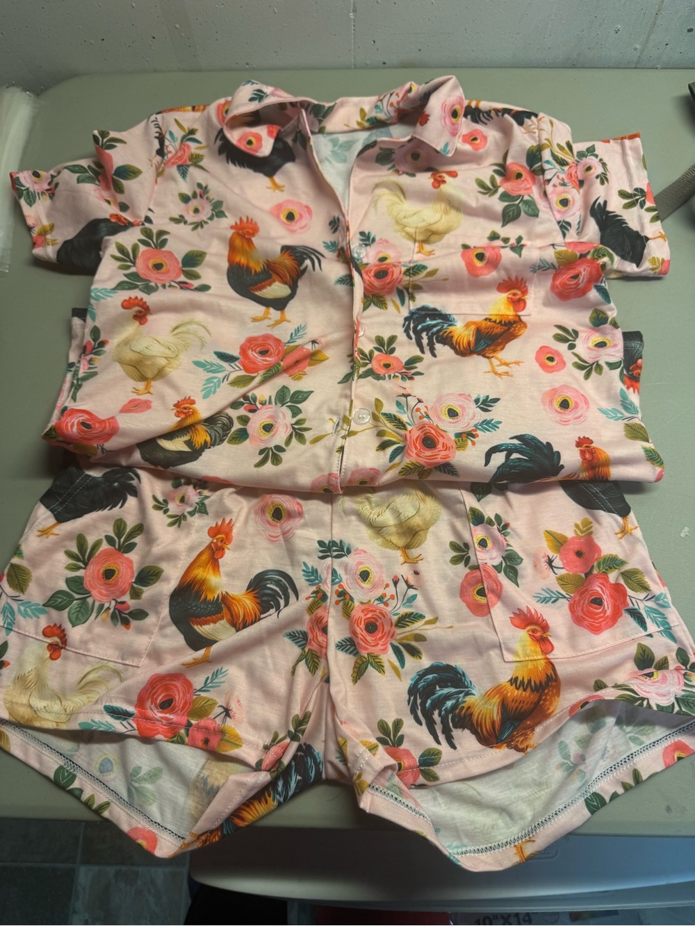 Women’s Pink Floral & Rooster Short Pajama Set